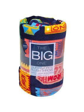 The Big One Supersoft Oversized Plush Throw 5 ft x 6 ft Movie Night Print Navy